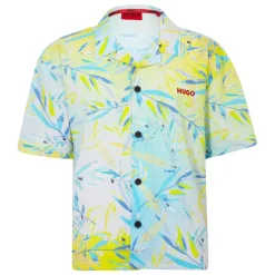 Hugo Relaxed Fit Short Sleeve Beach Shirt in Yellow