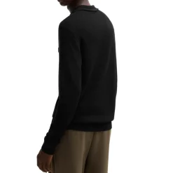 Hugo Sastoon Stacked Logo Zip-Neck Knit Polo Shirt in Black