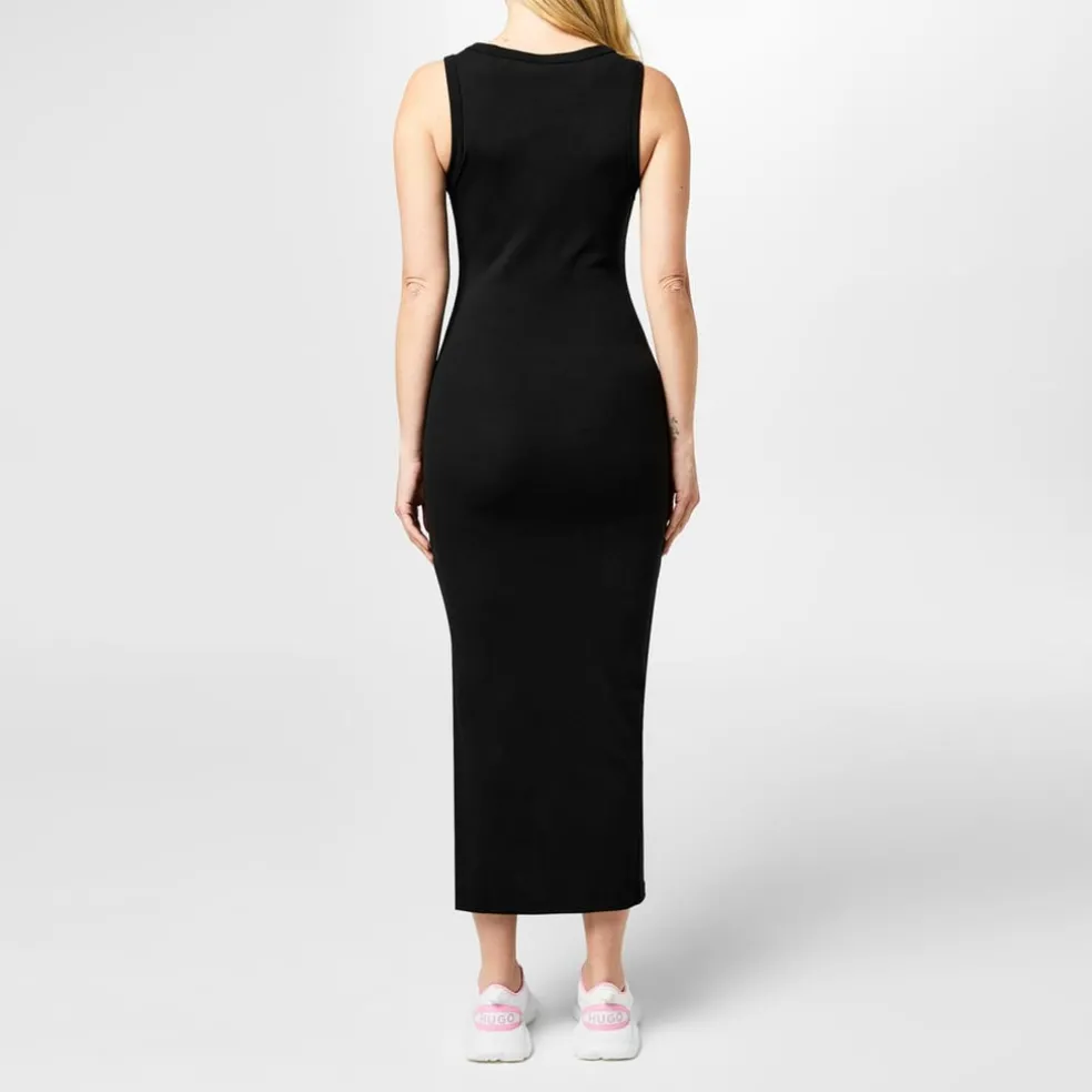 Hugo Scoop Neck Midi Bodycon Dress in Black