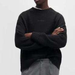 Hugo Seese Logo Detail Oversized Sweater in Black