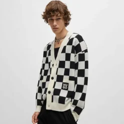 Hugo Skeeches Checked Pattern Cardigan in Natural