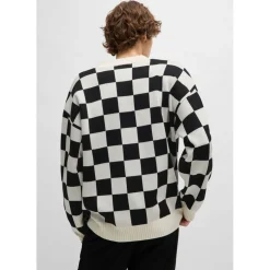 Hugo Skeeches Checked Pattern Cardigan in Natural