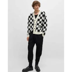 Hugo Skeeches Checked Pattern Cardigan in Natural