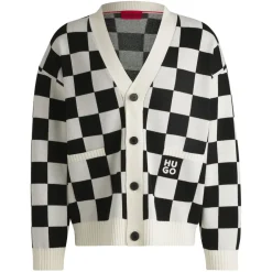 Hugo Skeeches Checked Pattern Cardigan in Natural