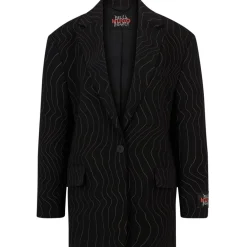 Hugo X Bella Poarch Oversized Fit Pinstripe Jacket in Black