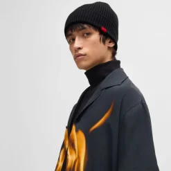 Hugo Xush Logo Label Beanie in Black