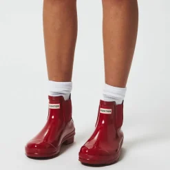 Hunter Chelsea Gloss Block Heel Boots in Red