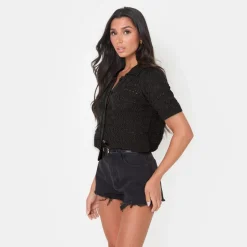 I Saw It First Crochet Lace Top in Black