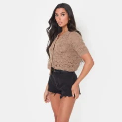 I Saw It First Crochet Lace Top in Brown