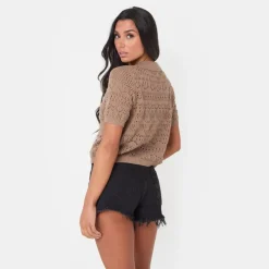 I Saw It First Crochet Lace Top in Brown
