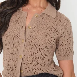 I Saw It First Crochet Lace Top in Brown