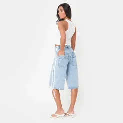 I Saw It First Fit Knee Length Denim Jorts in Blue