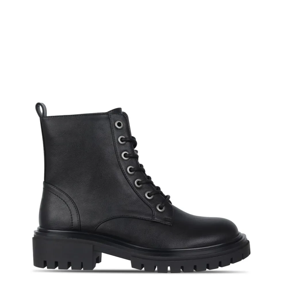 I Saw It First Lace Up Faux Leather Boots in Black
