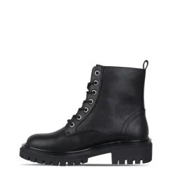 I Saw It First Lace Up Faux Leather Boots in Black