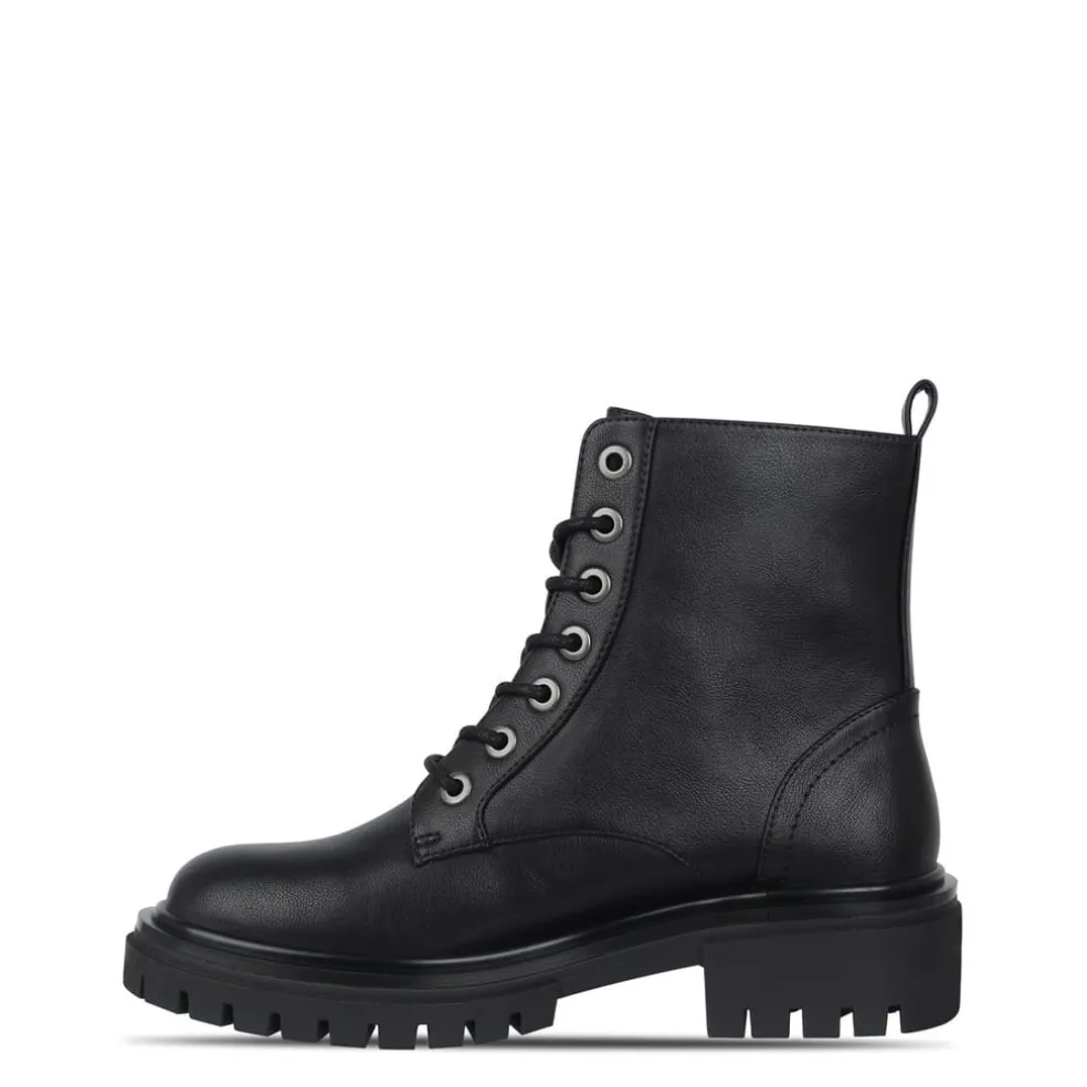 I Saw It First Lace Up Faux Leather Boots in Black