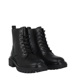 I Saw It First Lace Up Faux Leather Boots in Black