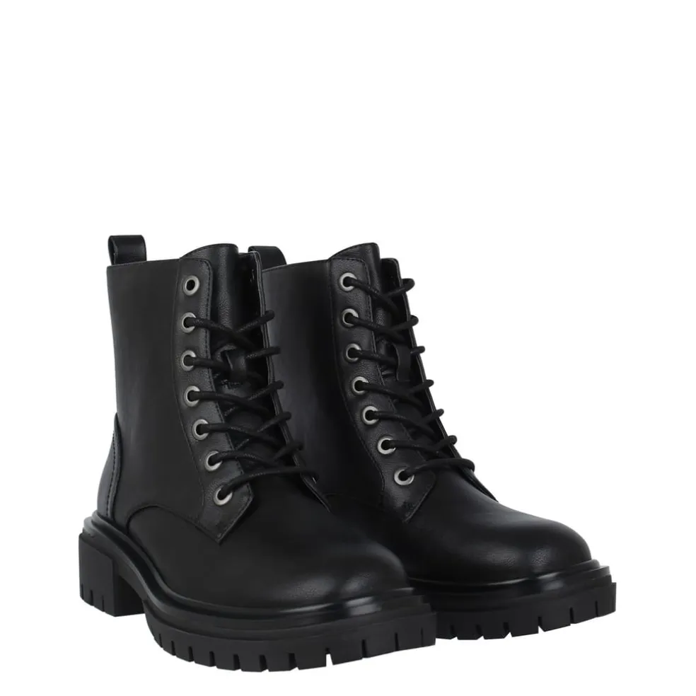 I Saw It First Lace Up Faux Leather Boots in Black