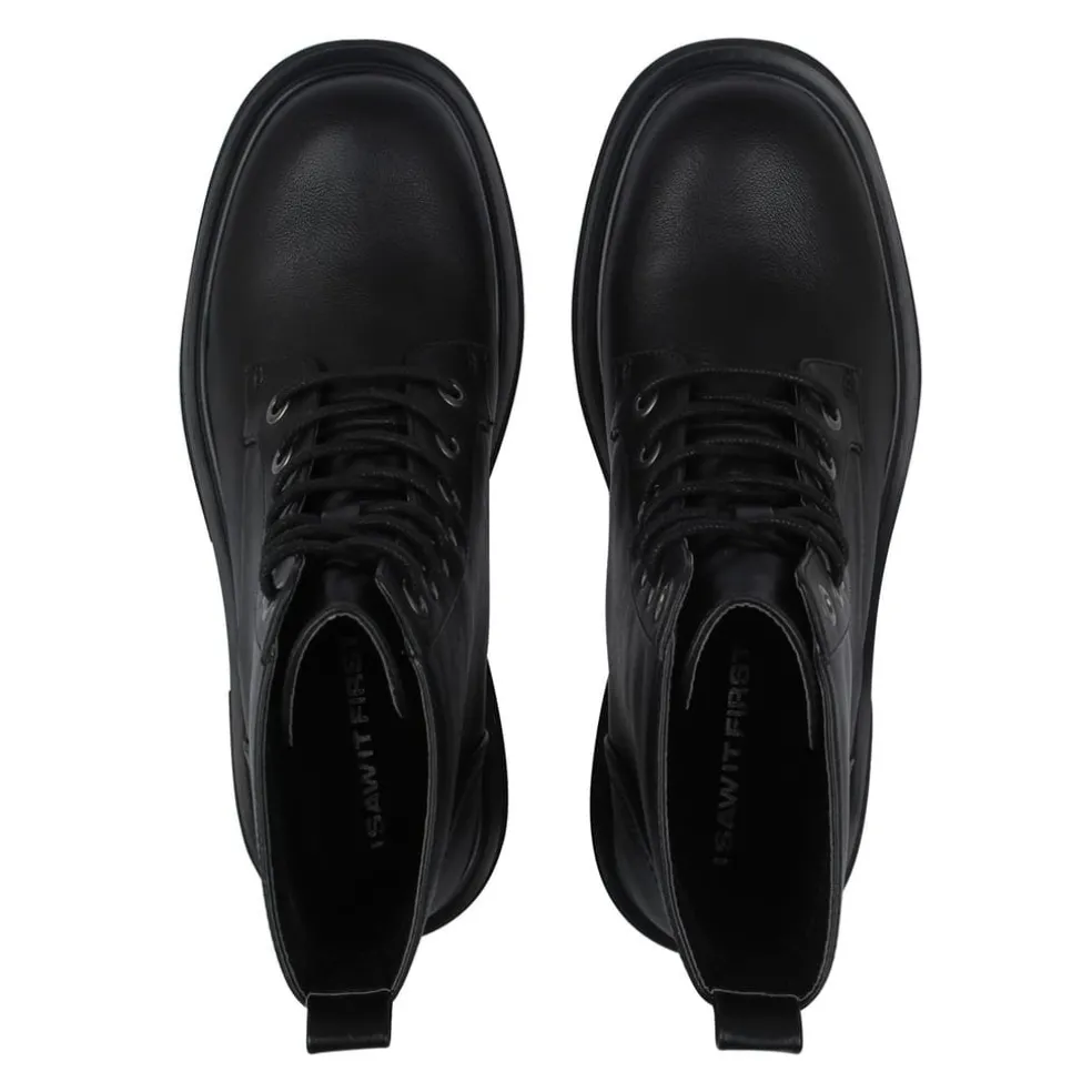 I Saw It First Lace Up Faux Leather Boots in Black