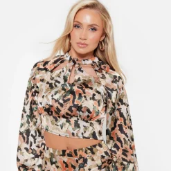 I Saw It First Printed Oversized Satin Shirt Co Ord in Green