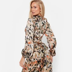 I Saw It First Printed Oversized Satin Shirt Co Ord in Green