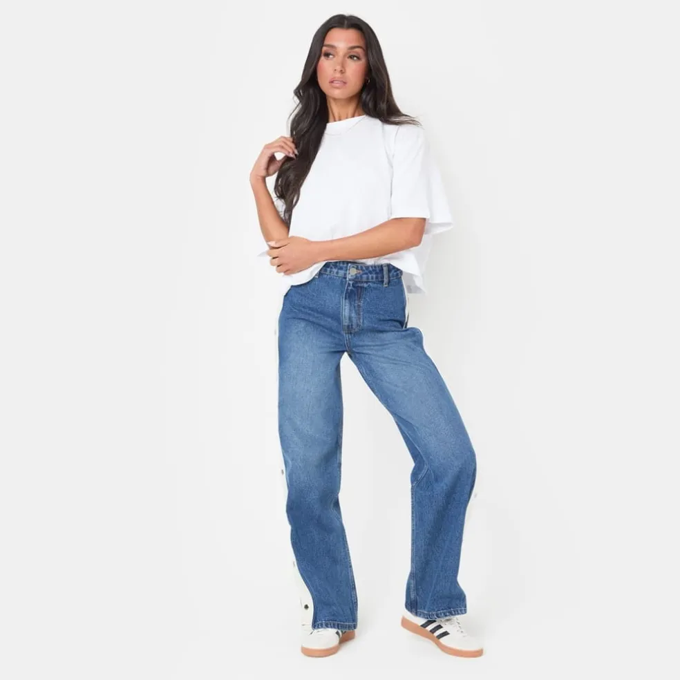 I Saw It First Side Stripe Wide Leg Jean in Blue
