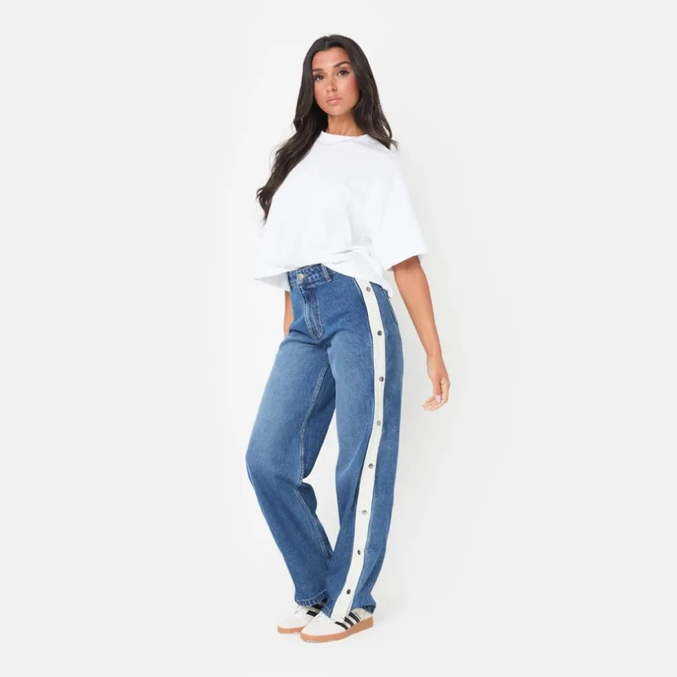 I Saw It First Side Stripe Wide Leg Jean in Blue