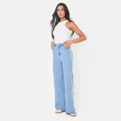 I Saw It First Side Wide Leg Jeans in Blue
