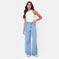 I Saw It First Side Wide Leg Jeans in Blue