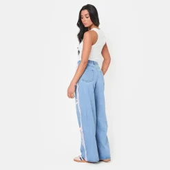I Saw It First Side Wide Leg Jeans in Blue