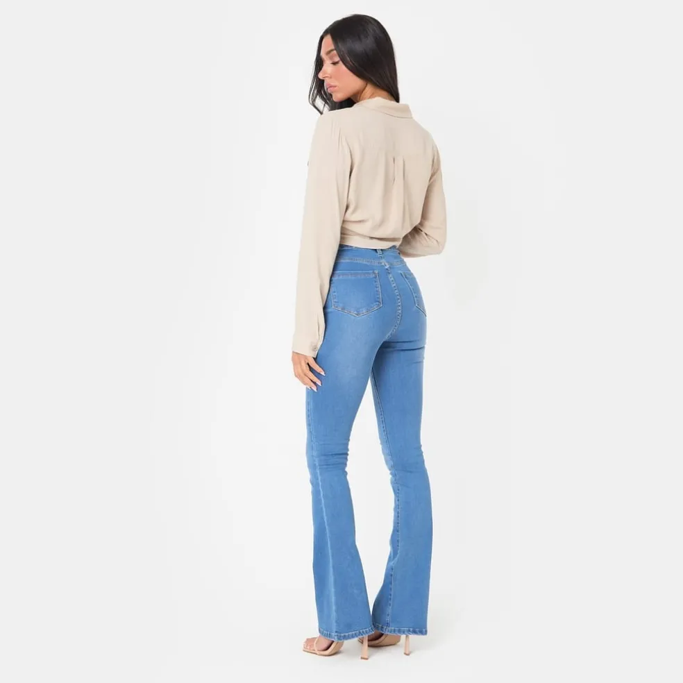 I Saw It First Waist Flare Jeans in Blue