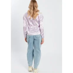 Influence Relaxed Fit Long Sleeve Satin Shirt in Purple