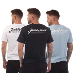 Jack and Jones 3 Pack Beau Footprint T-Shirts in White blue
