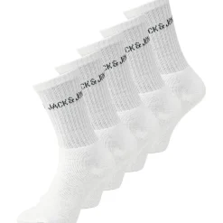 Jack and Jones 5 Pack Regen Lettering Junior Crew Socks in White