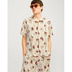 Jack and Jones Jaq Regular Fit Short Sleeve Shirt in Cream