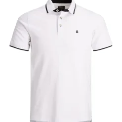 Jack and Jones Paulos Tipped Pique Short Sleeve Polo Shirt in White