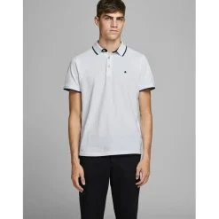 Jack and Jones Paulos Tipped Pique Short Sleeve Polo Shirt in White