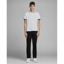 Jack and Jones Paulos Tipped Pique Short Sleeve Polo Shirt in White