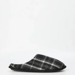 Jack and Jones Plaid Round Toe Mule Slippers in Black