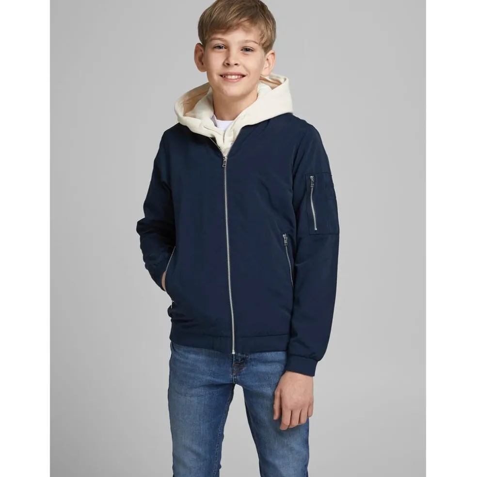 Jack and Jones Rush Zip Neck Bomber Jacket in Blue