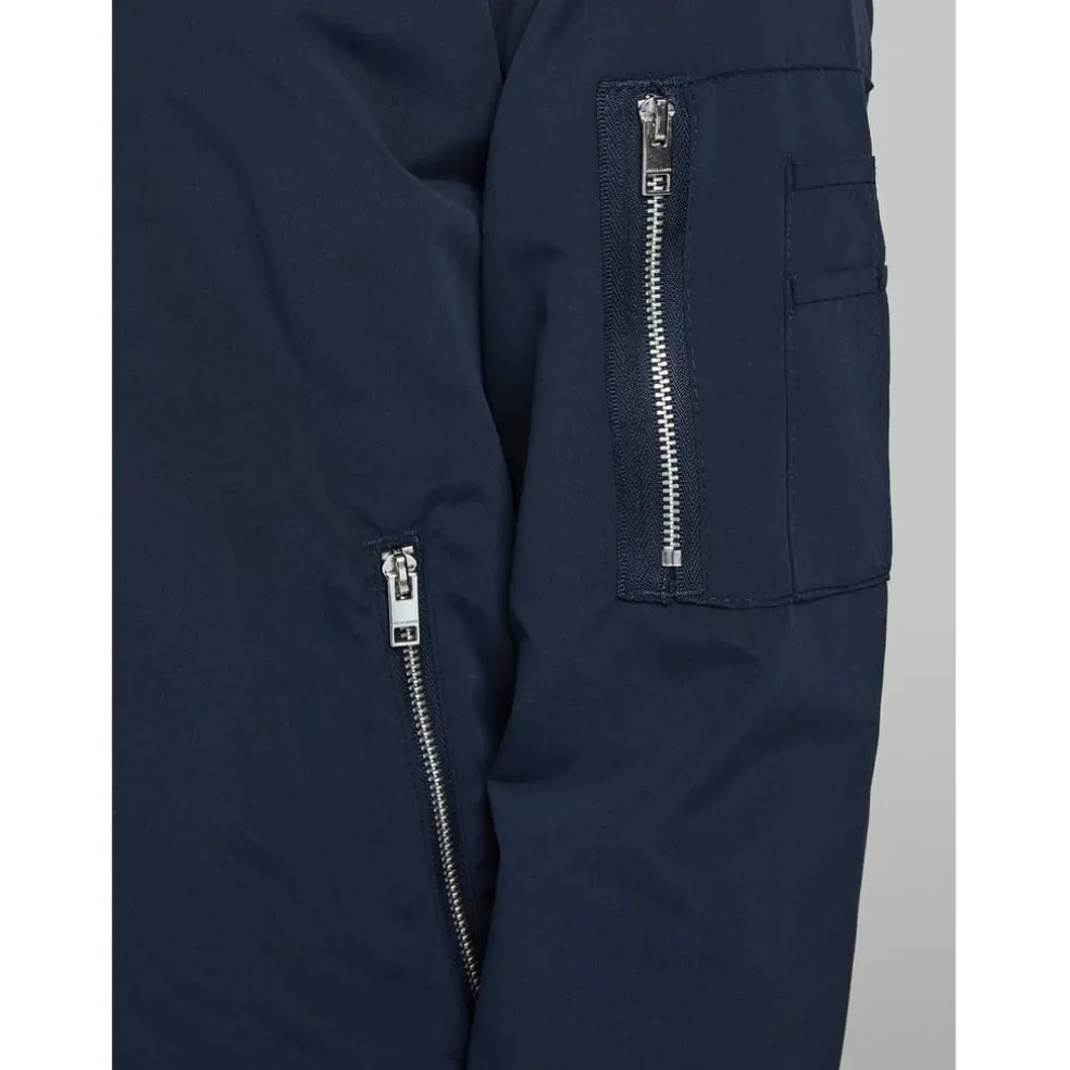 Jack and Jones Rush Zip Neck Bomber Jacket in Blue