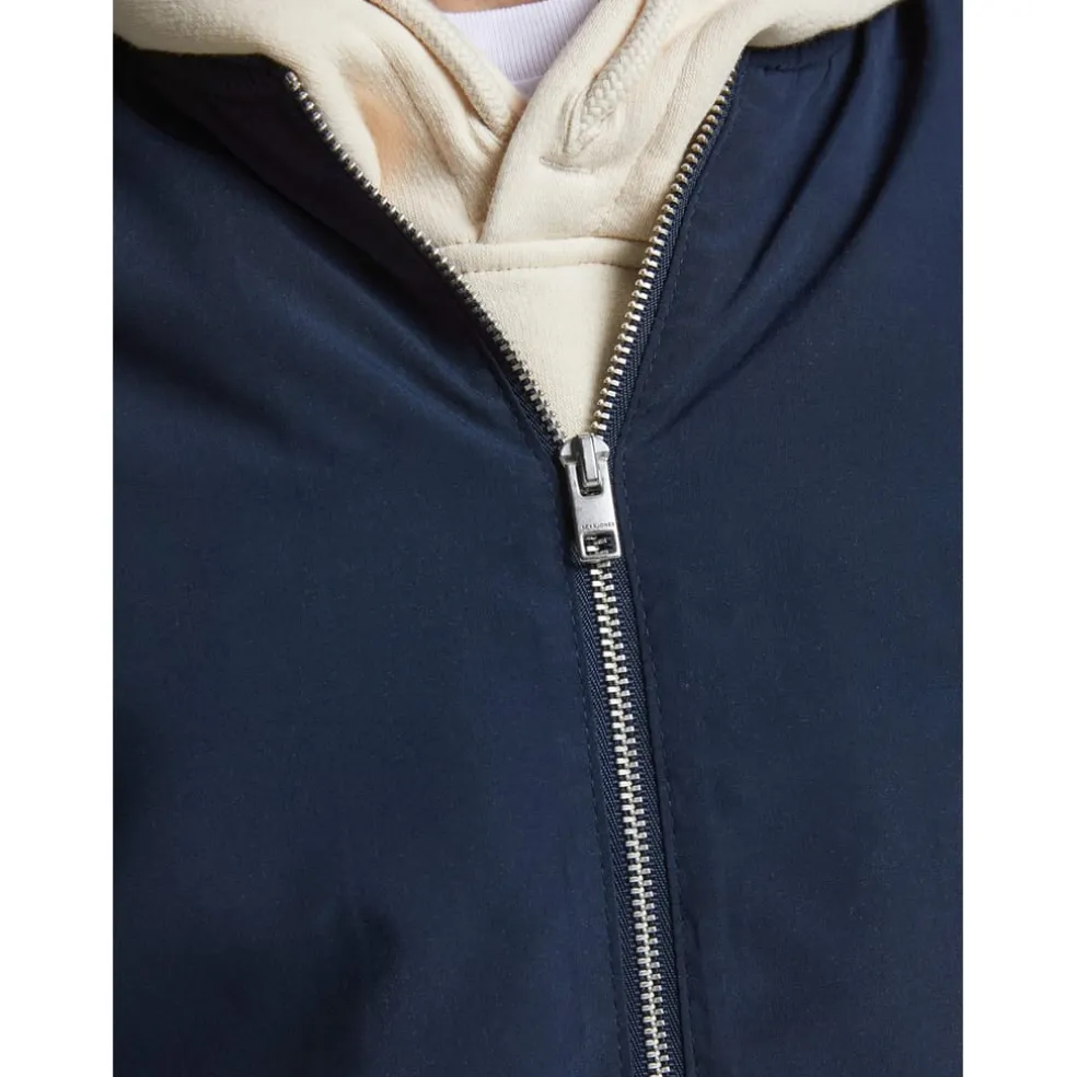 Jack and Jones Rush Zip Neck Bomber Jacket in Blue