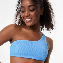Jack Wills Asymmetric Crinkle Bikini Top in Blue