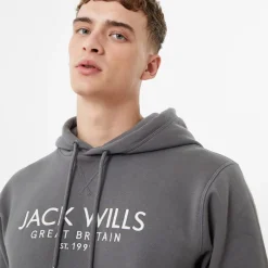 Jack Wills Batsford Graphic Logo Hoodie in Grey