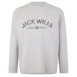 Jack Wills Crew Neck Logo Regular Fit Sweater in Beige