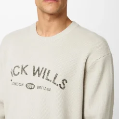 Jack Wills Crew Neck Logo Regular Fit Sweater in Beige