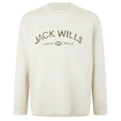 Jack Wills Crew Neck Logo Regular Fit Sweater in Beige