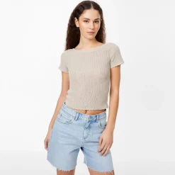 Jack Wills Crochet Open Back T-Shirt in Neutral