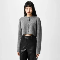 Jack Wills Cropped Crew Neck Fitted Sweater in Grey