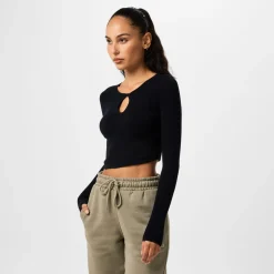 Jack Wills Cropped Keyhole Slim Fit Top in Black