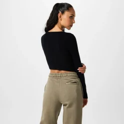 Jack Wills Cropped Keyhole Slim Fit Top in Black